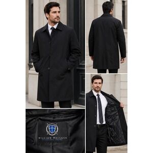 William Wallace Professional Apparel Black Long Insulated Overcoat Buttn 40R NWT